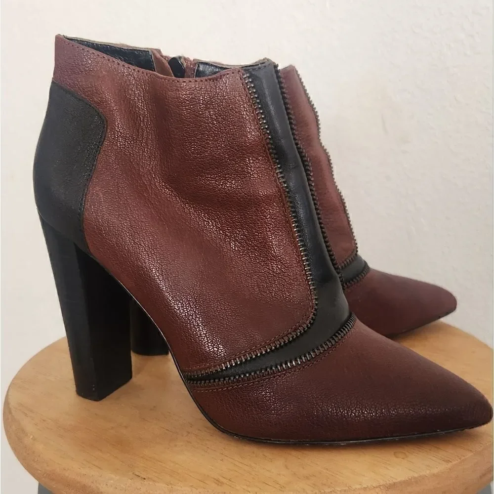 Rebecca Minkoff Women's Dalli zip-detail Booties Size 9 Mahogany & Black